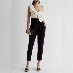 Express Statement Bow Color Block Straight Leg Jumpsuit Size S NEW